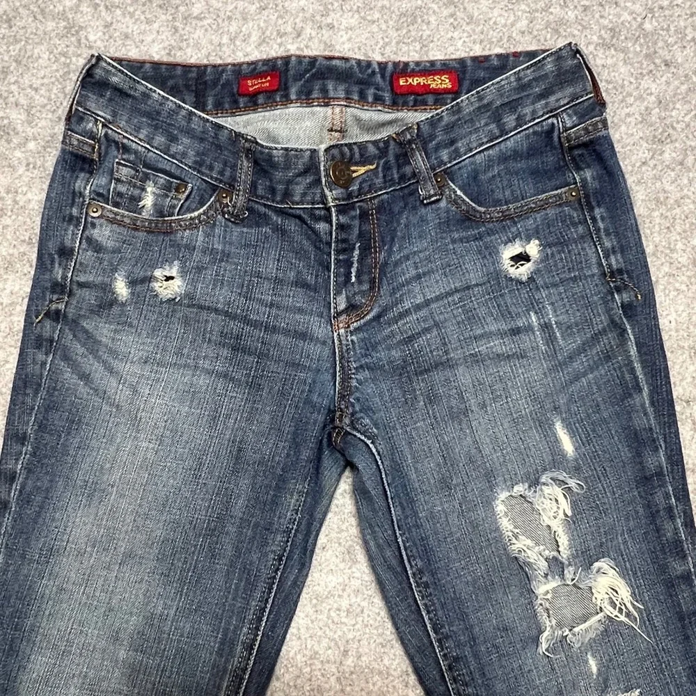 Express Stella Skinny Leg Distressed Ripped Jeans Dark‎ Wash Blue Size 2L 1894